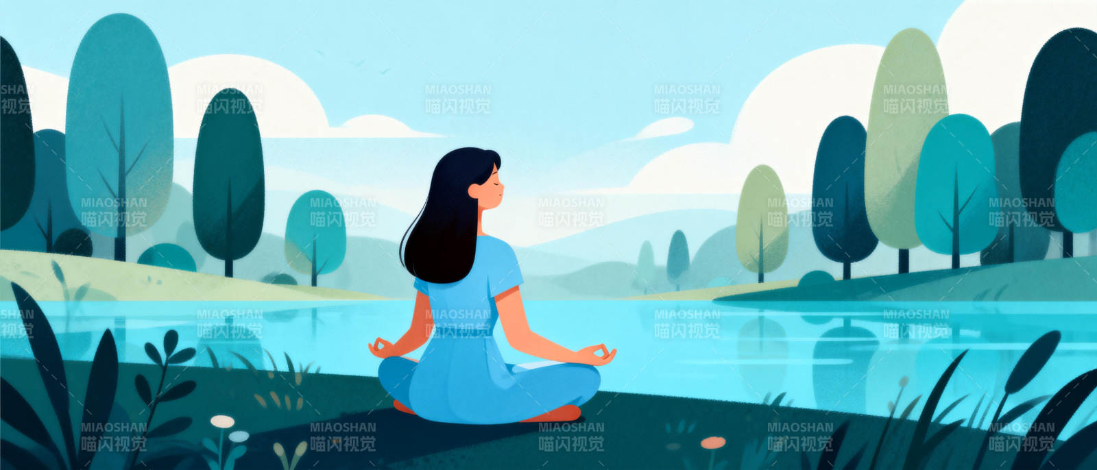 湖畔静坐冥想图片