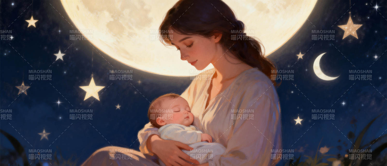 月下母爱温柔图片