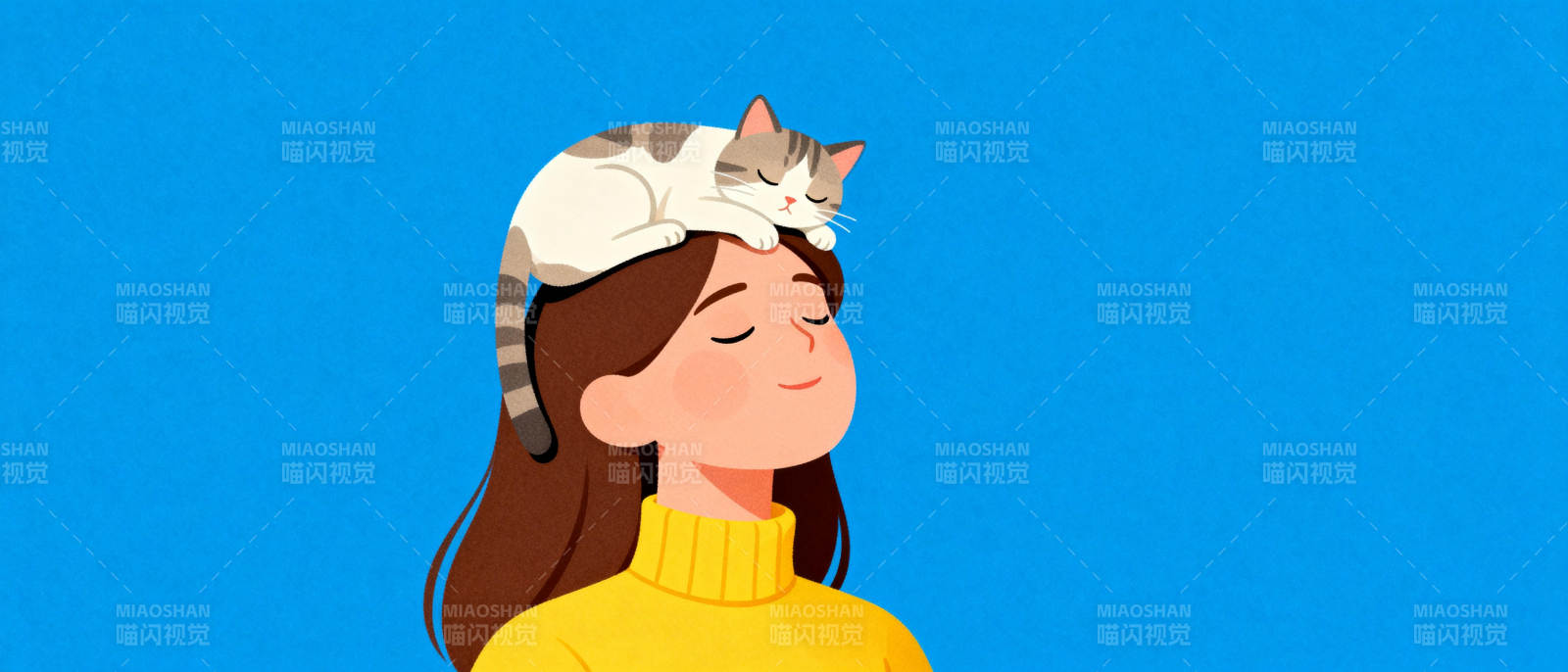 猫睡女孩头图片