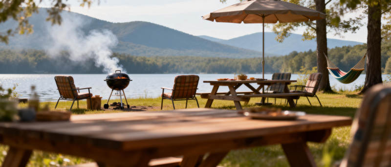 湖畔野餐美景图片