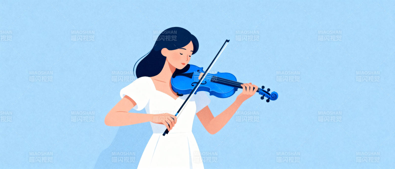 蓝衣女子拉小提琴图片