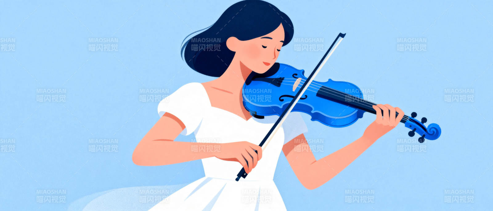 蓝衣女子拉小提琴图片