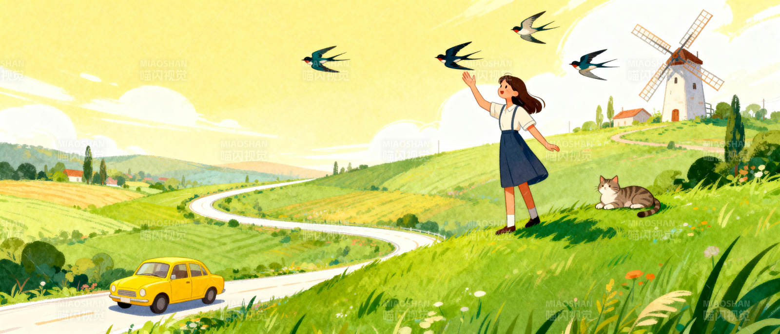 田园春日追燕图图片