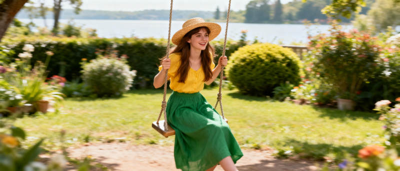 花园秋千上的女子图片