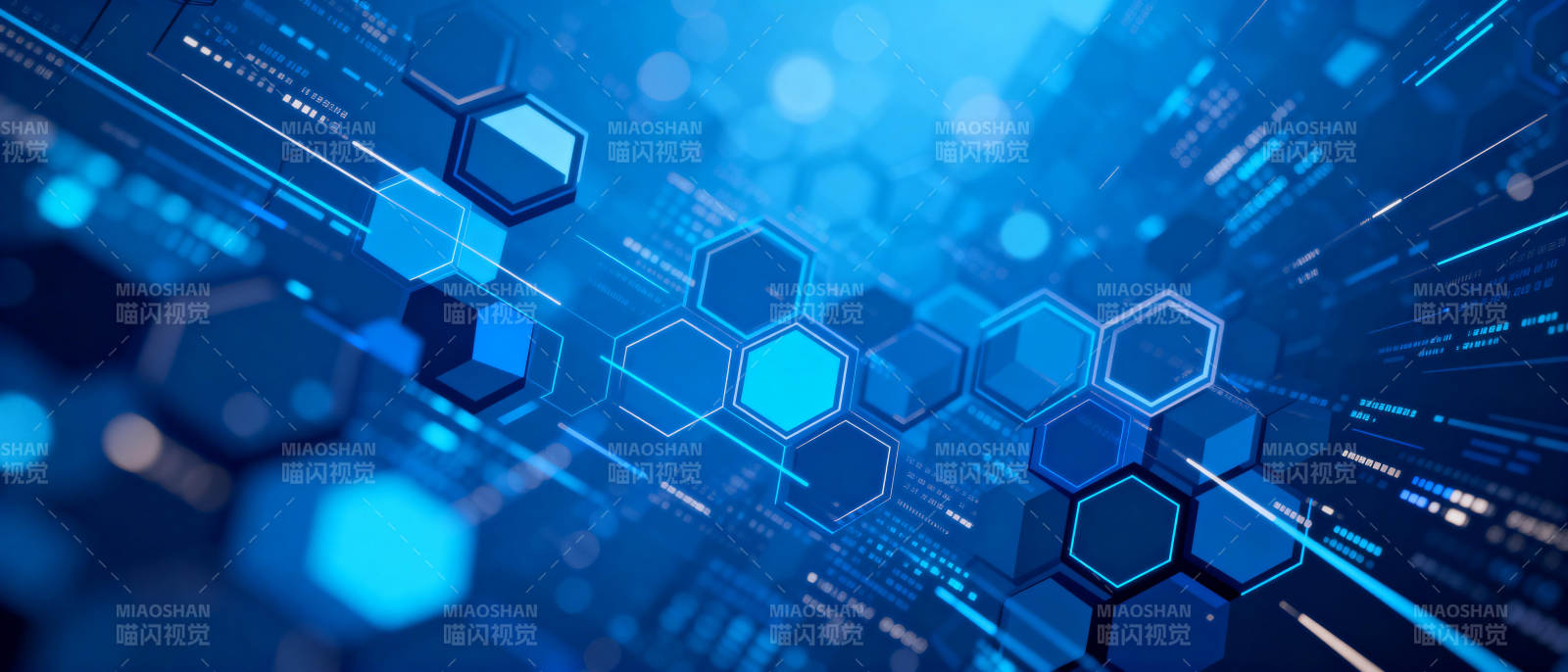 科技蓝光六边形图片