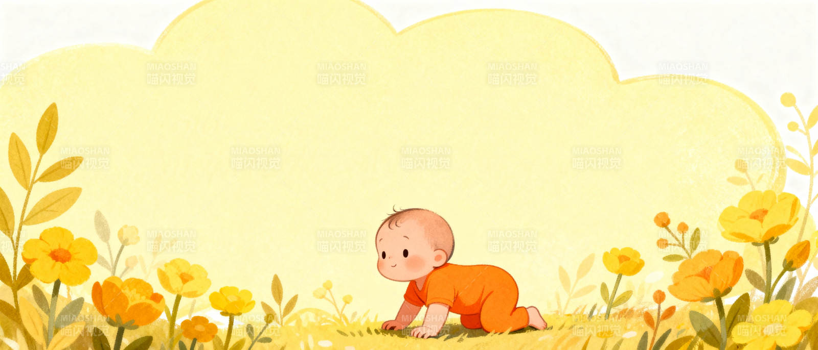 宝宝爬行花丛中图片