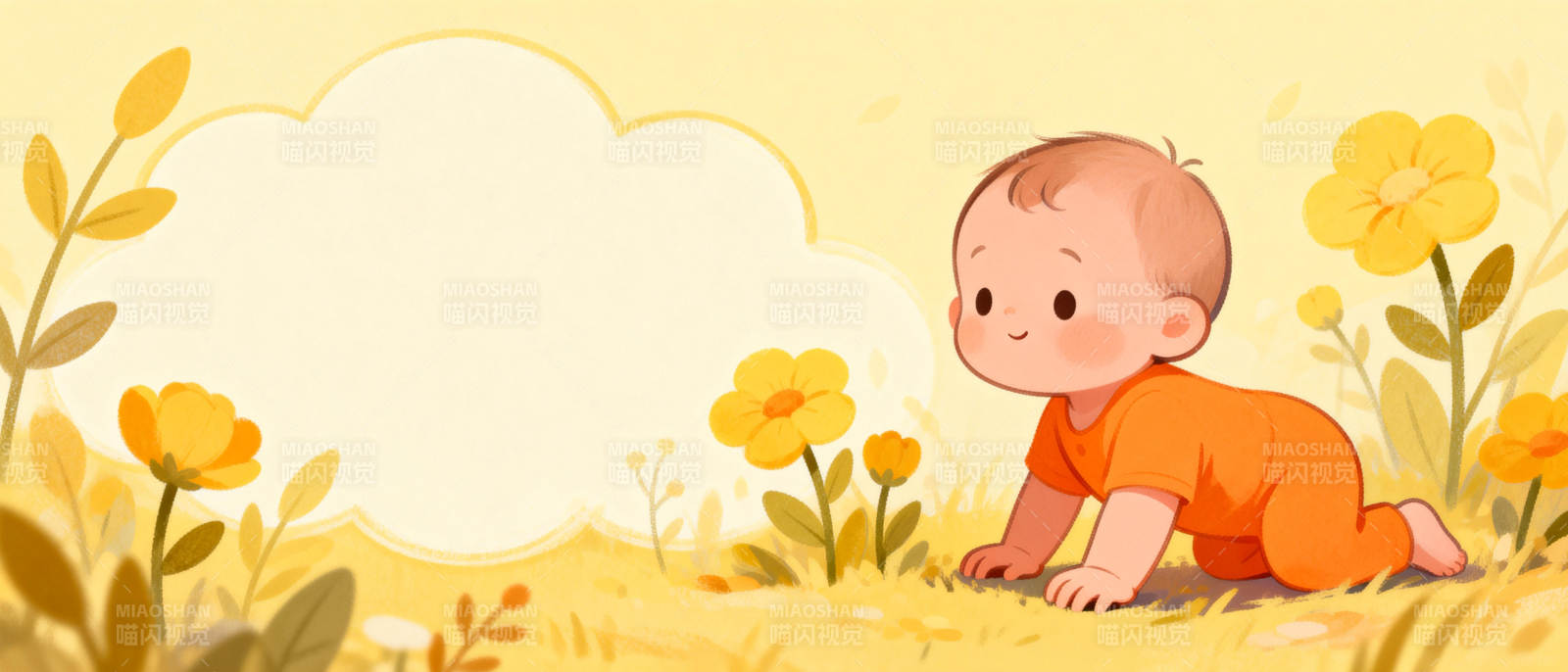 宝宝爬行花丛中图片