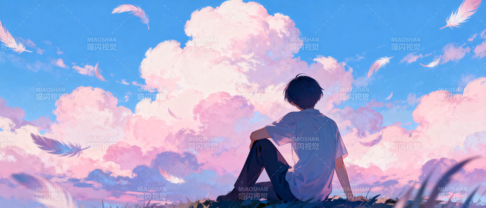 仰望云海的少年图片