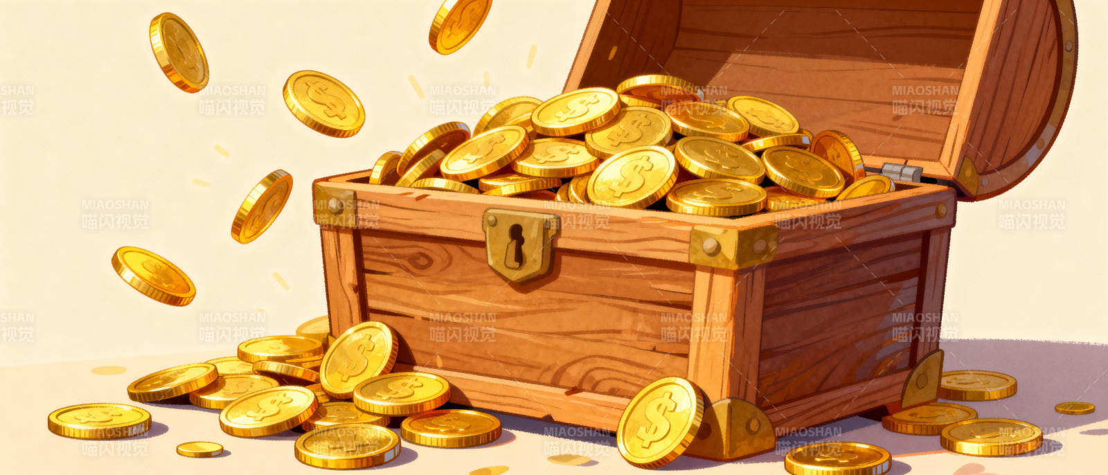 宝藏箱中的金币图片