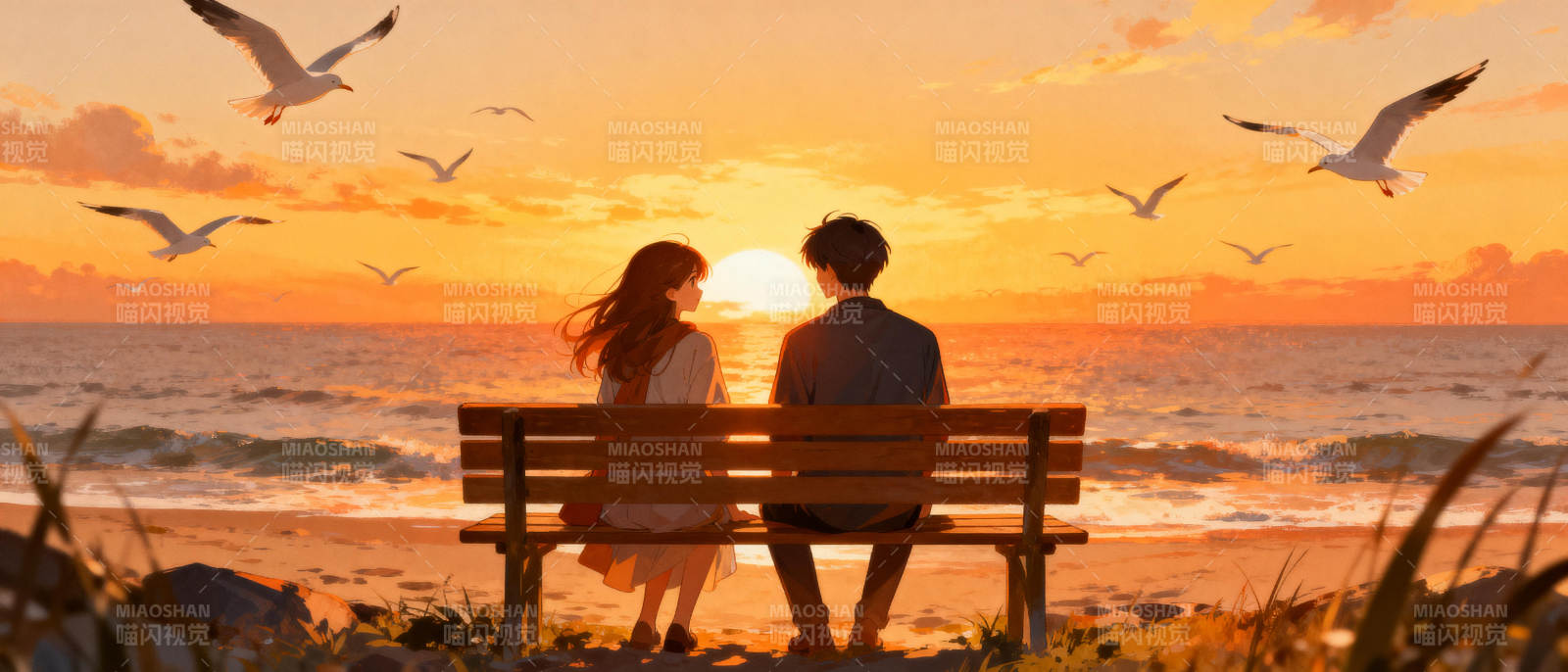 夕阳下的浪漫时刻图片