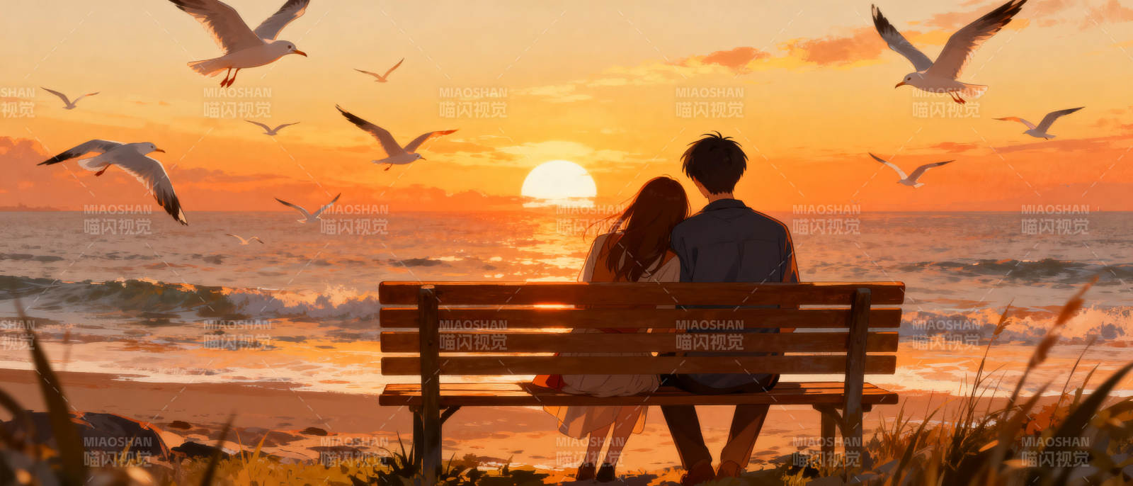 夕阳下的浪漫时刻图片