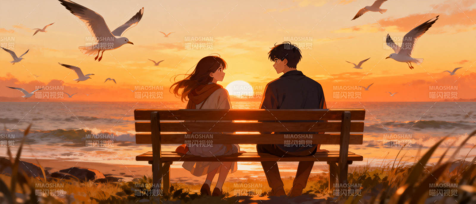 夕阳下的恋人图片