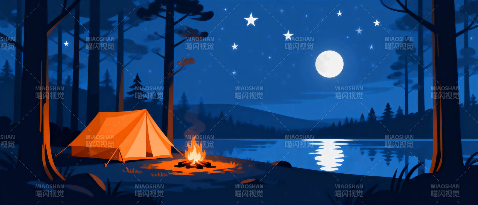 湖畔夜营图片