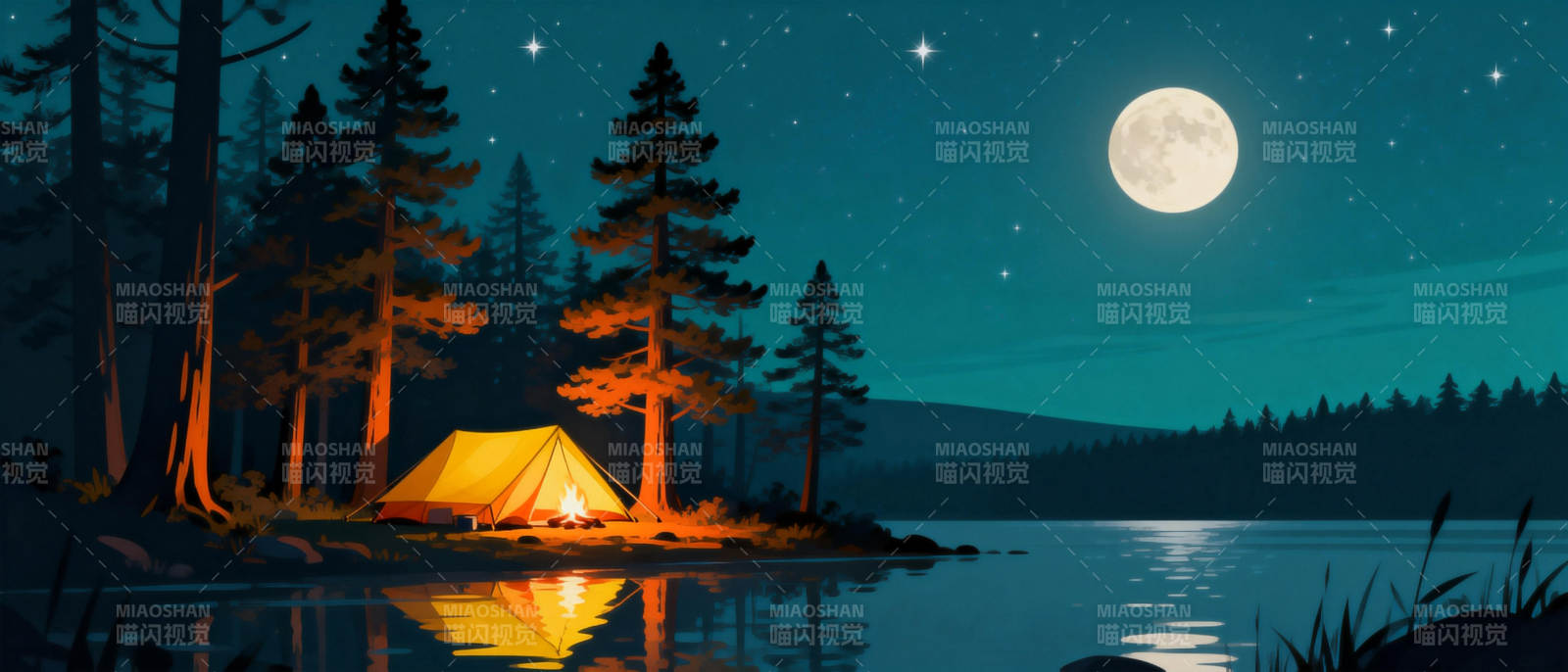 月夜湖畔露营图片