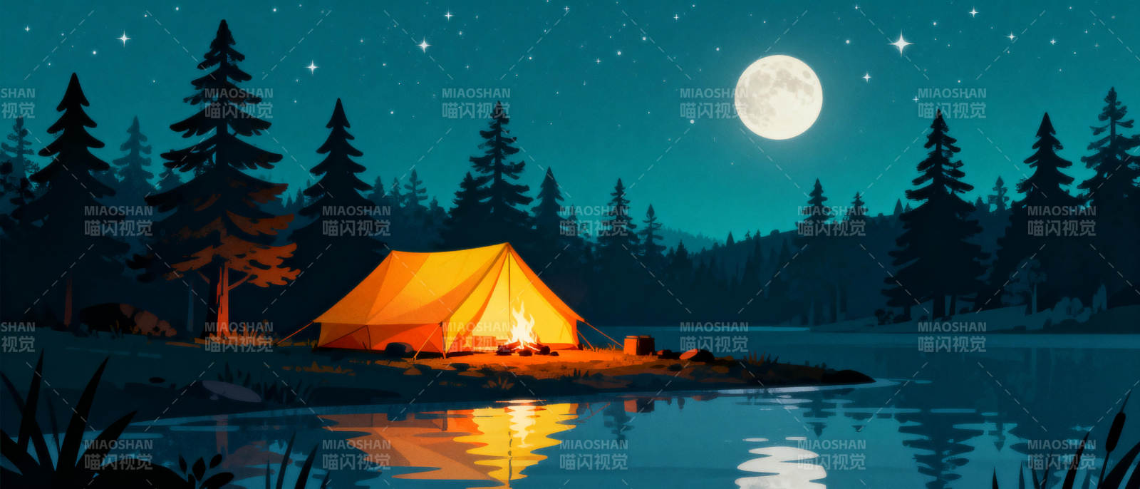 月夜湖畔露营图片