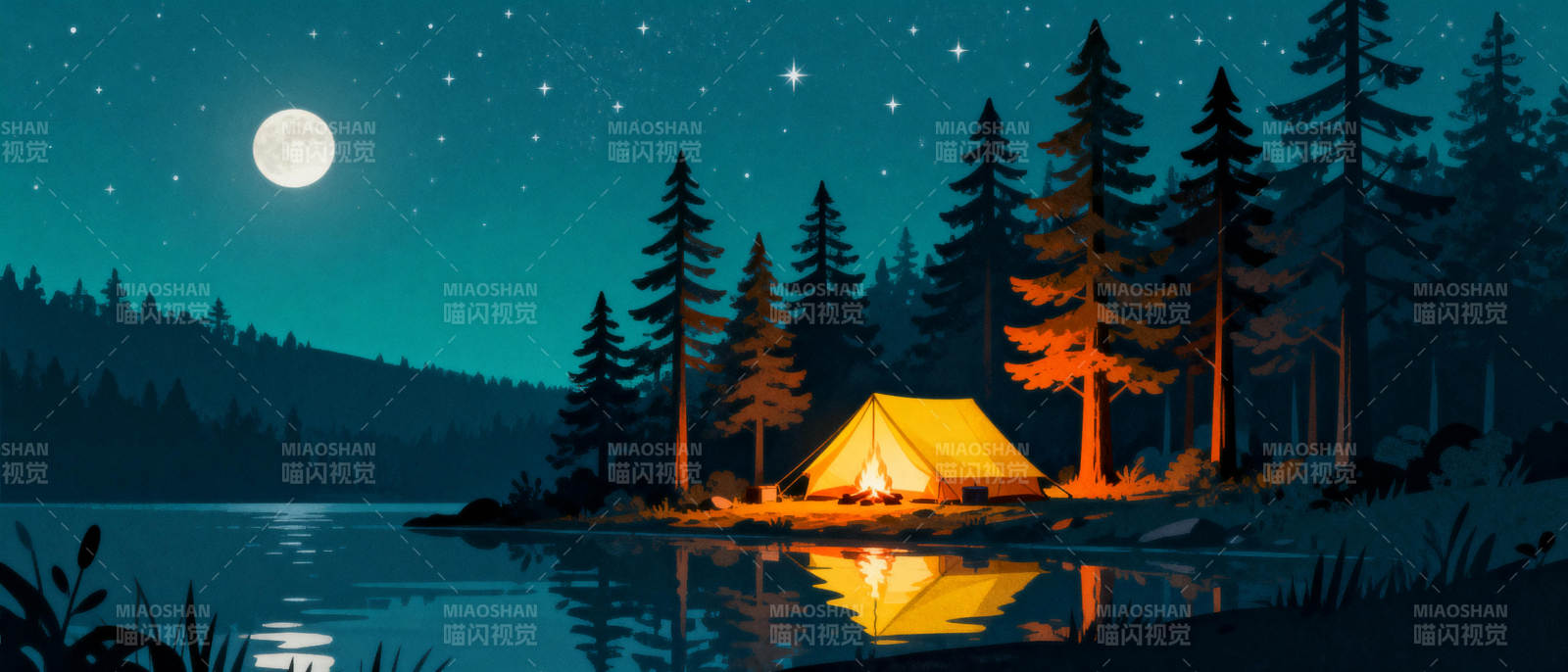 月夜湖畔露营图片