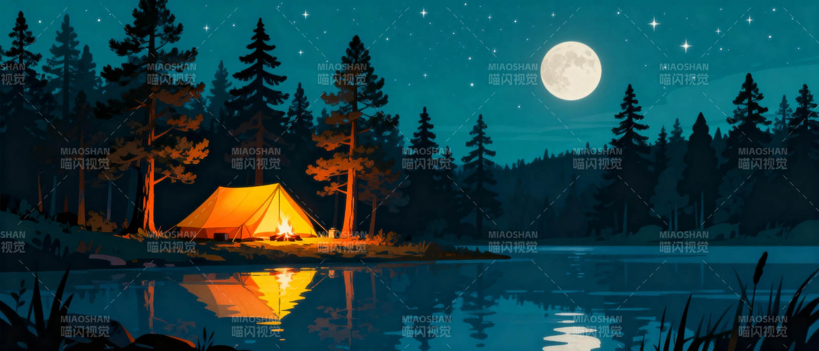月夜湖畔露营图片