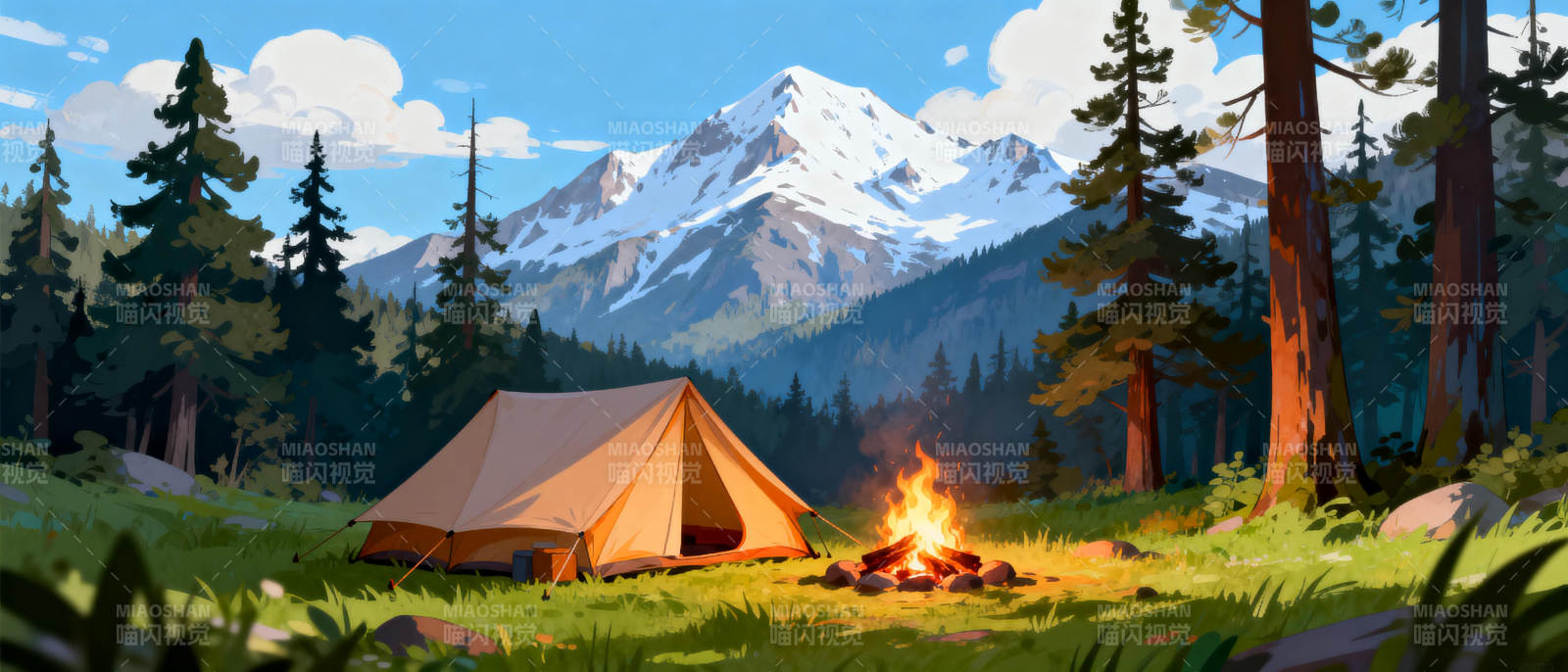 雪山露营夜景图片