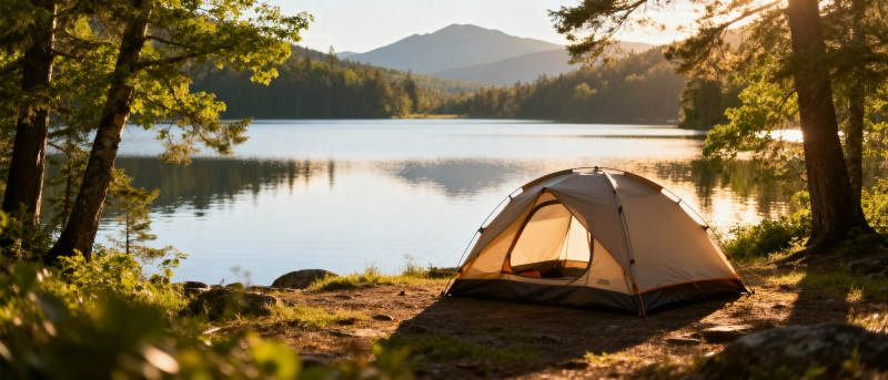 湖畔露营 静谧山景图片