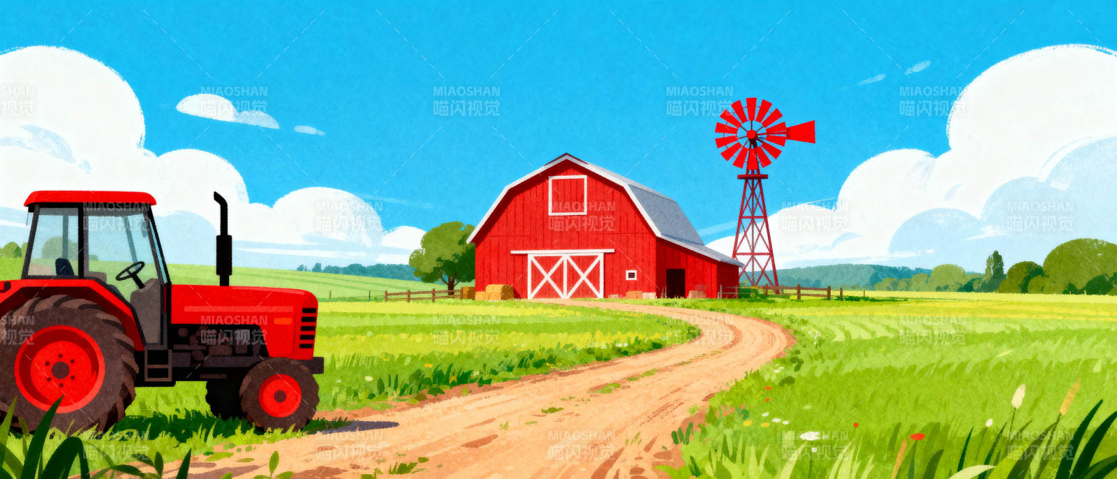 田园风光 红拖拉机图片