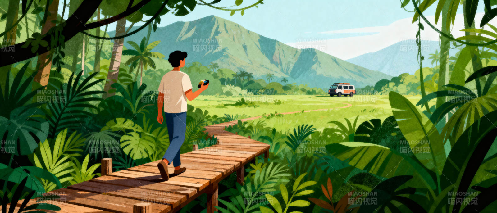 丛林木桥行图片