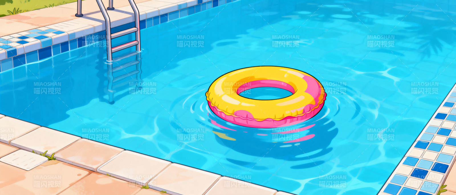 泳池中的彩色救生圈图片
