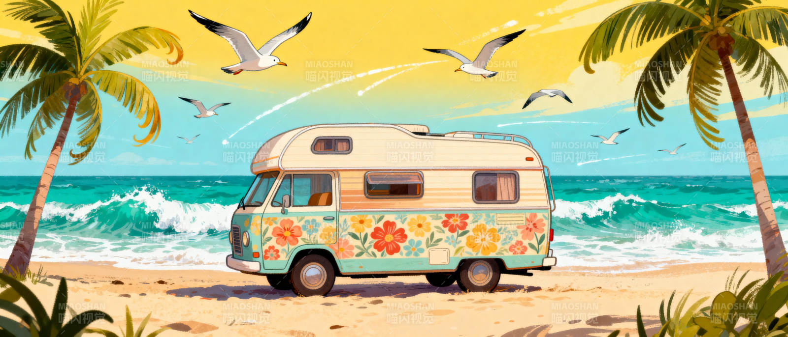 海滩上的花式房车图片