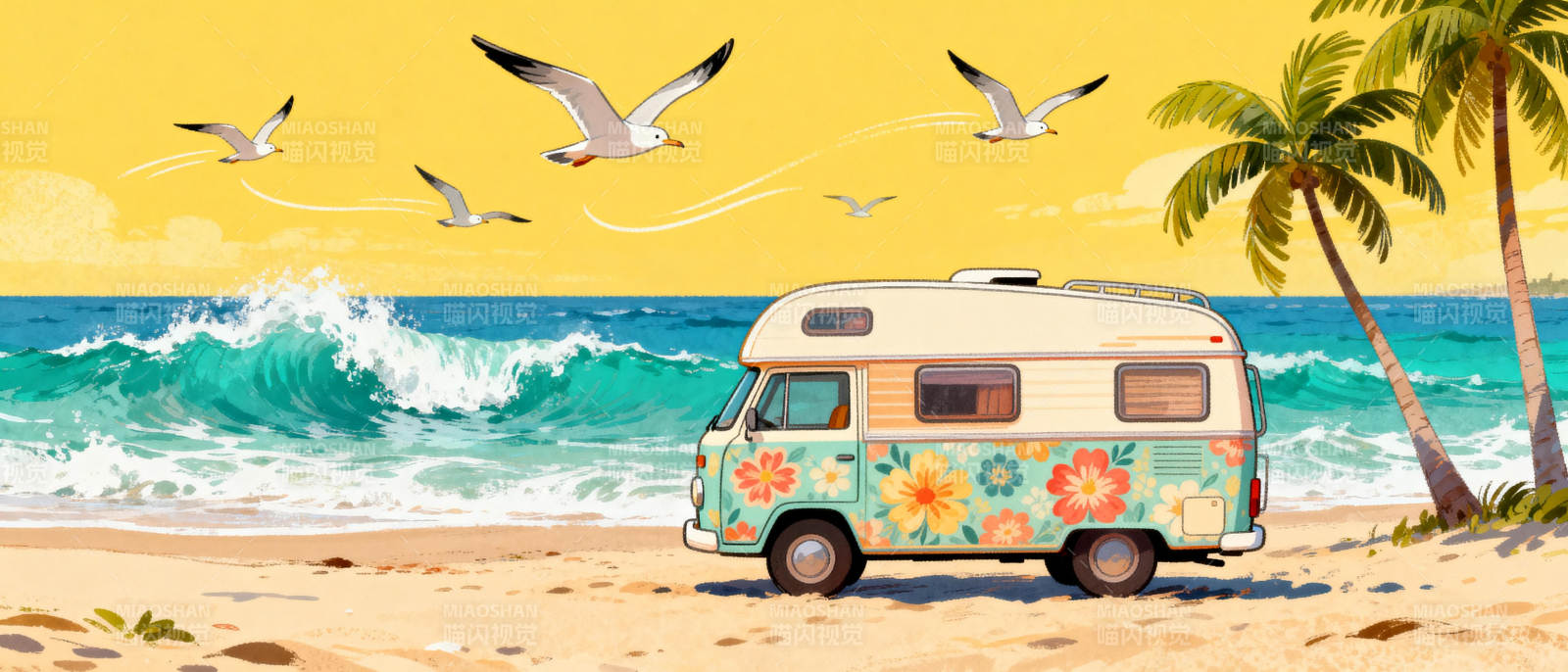 海滩上的花车图片