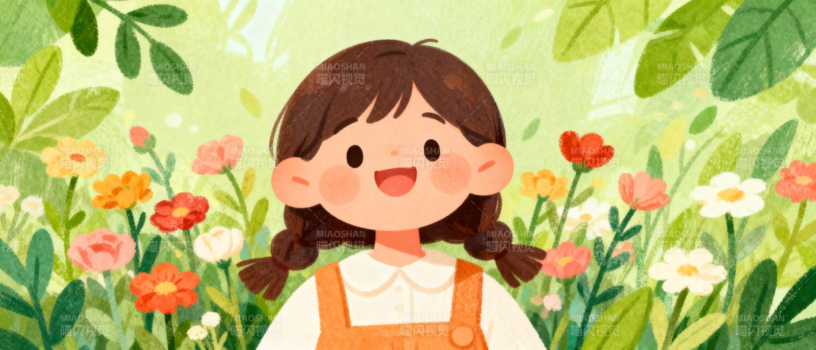 花丛中的小女孩图片