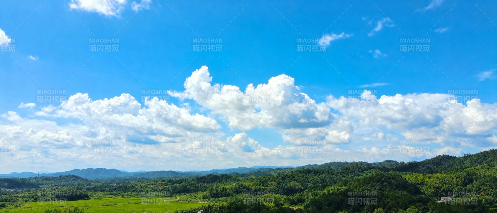 蓝天白云绿野风光图片