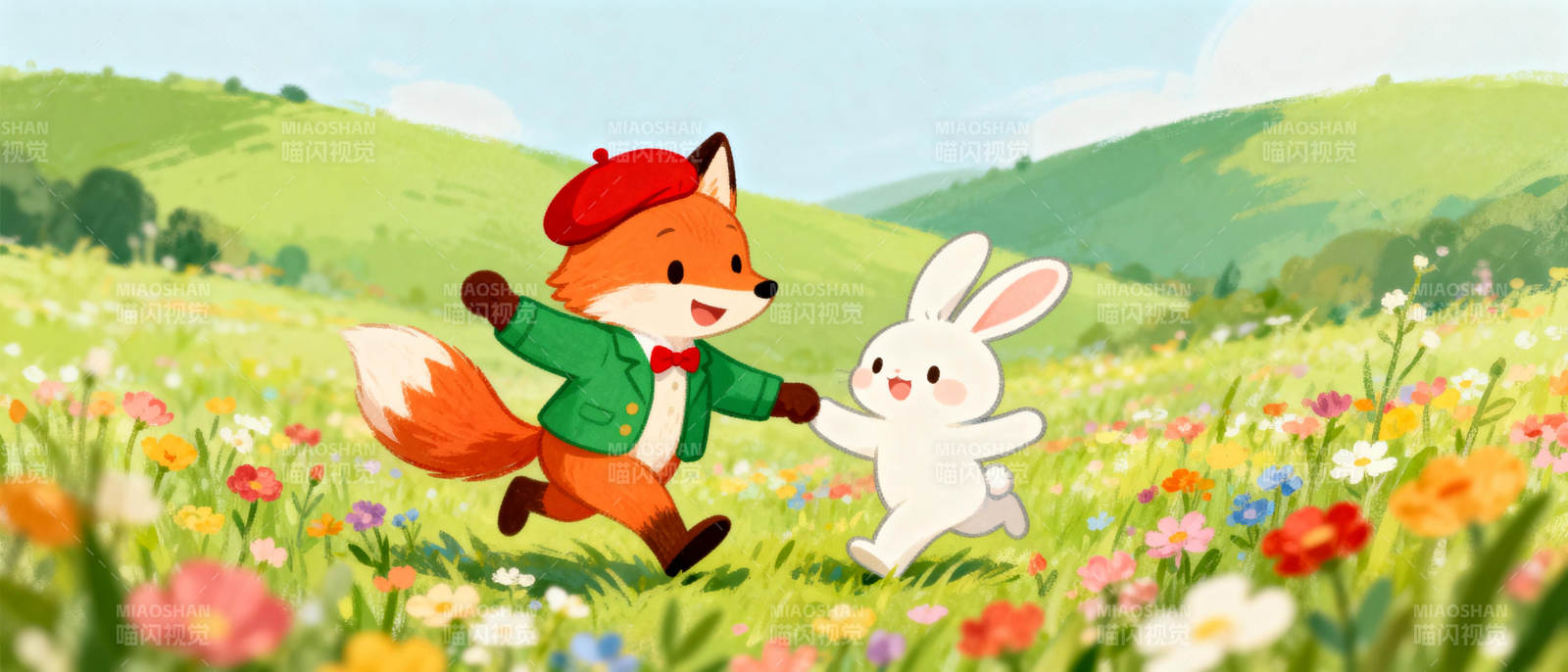狐狸与兔共舞花间图片