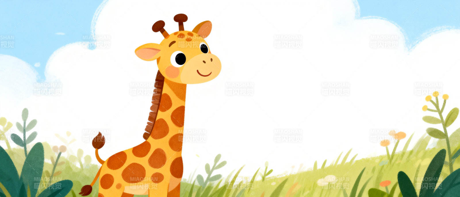 可爱长颈鹿在草地上图片