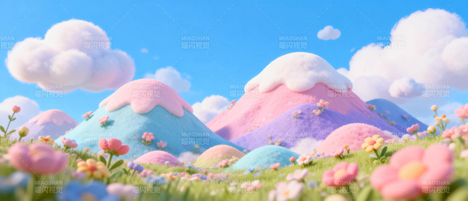 梦幻花海山峦图片