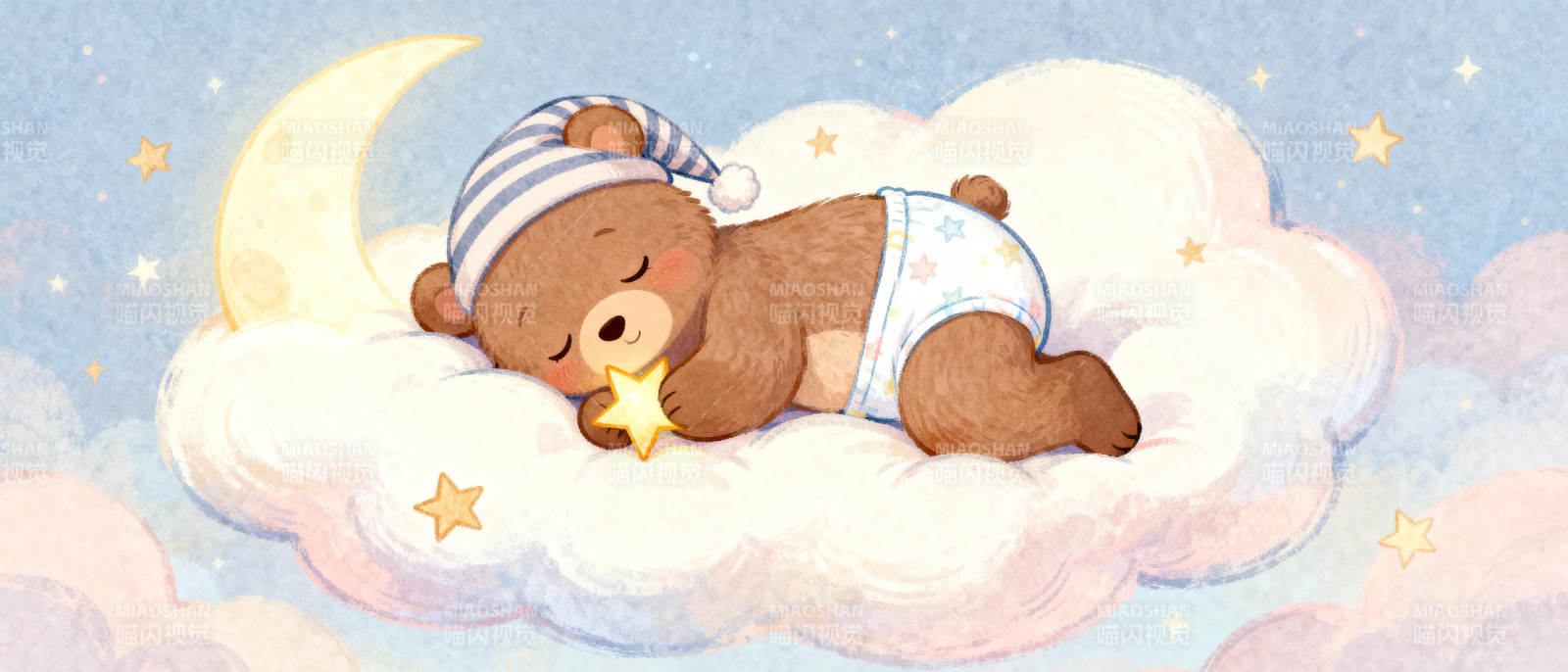 小熊梦中抱星图片