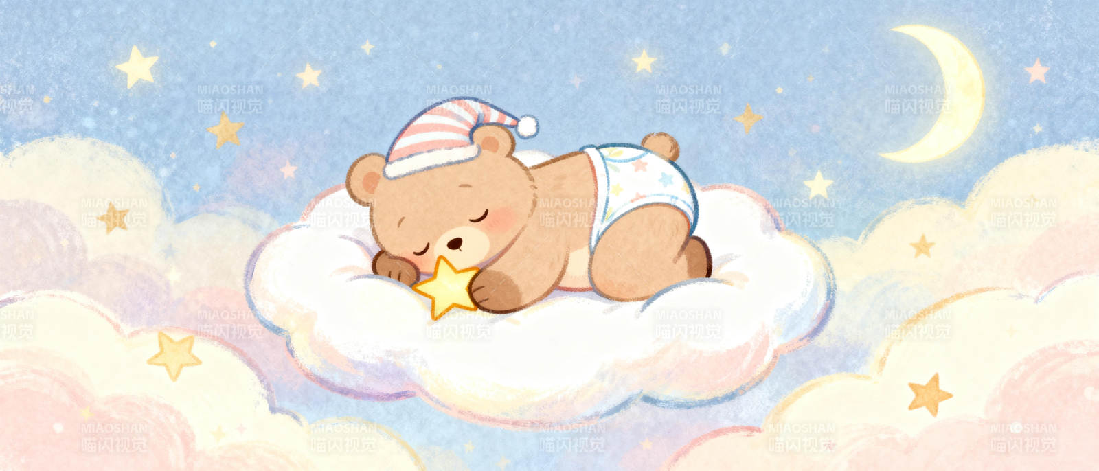 小熊梦中抱星图片