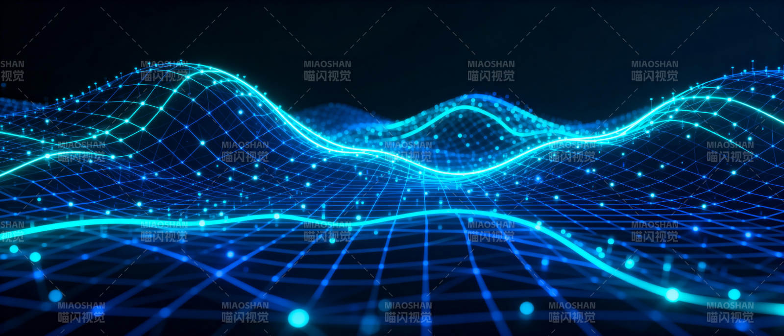 蓝光波浪网格图片