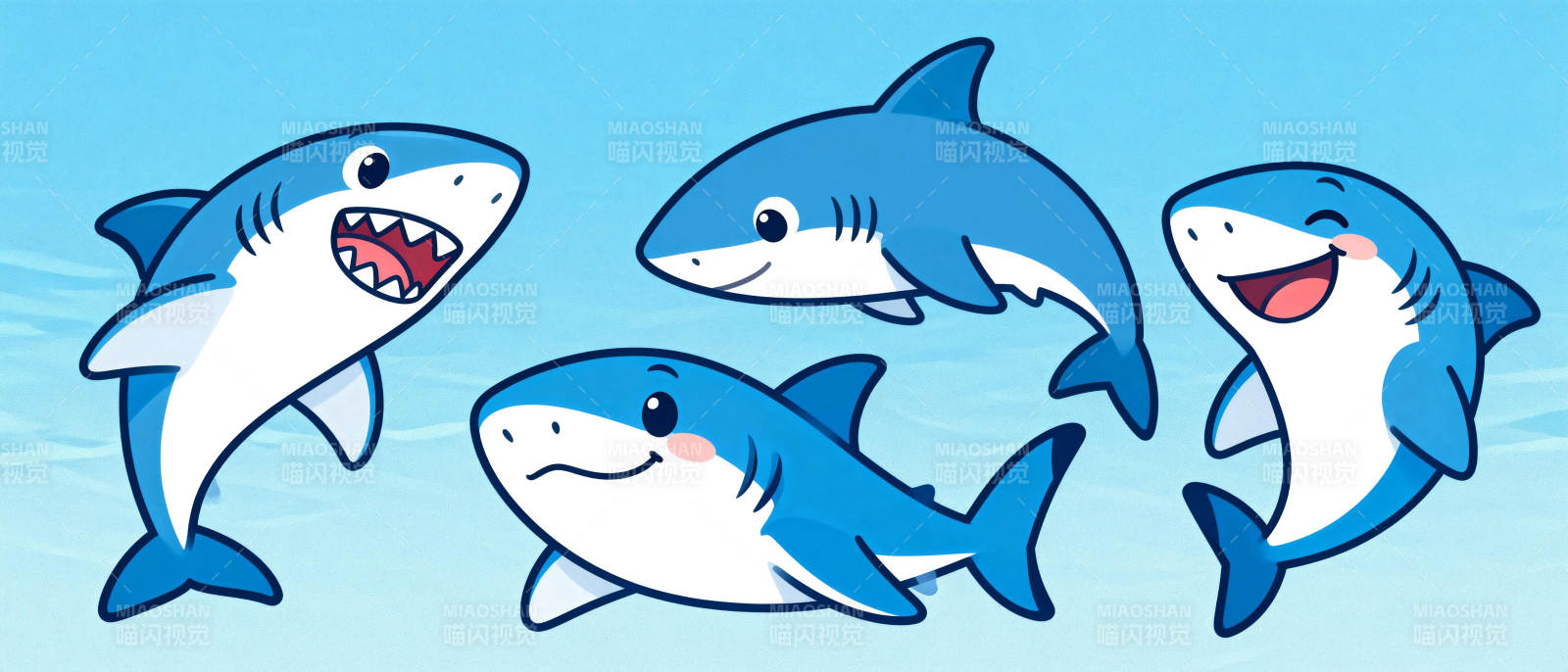 可爱鲨鱼一家图片