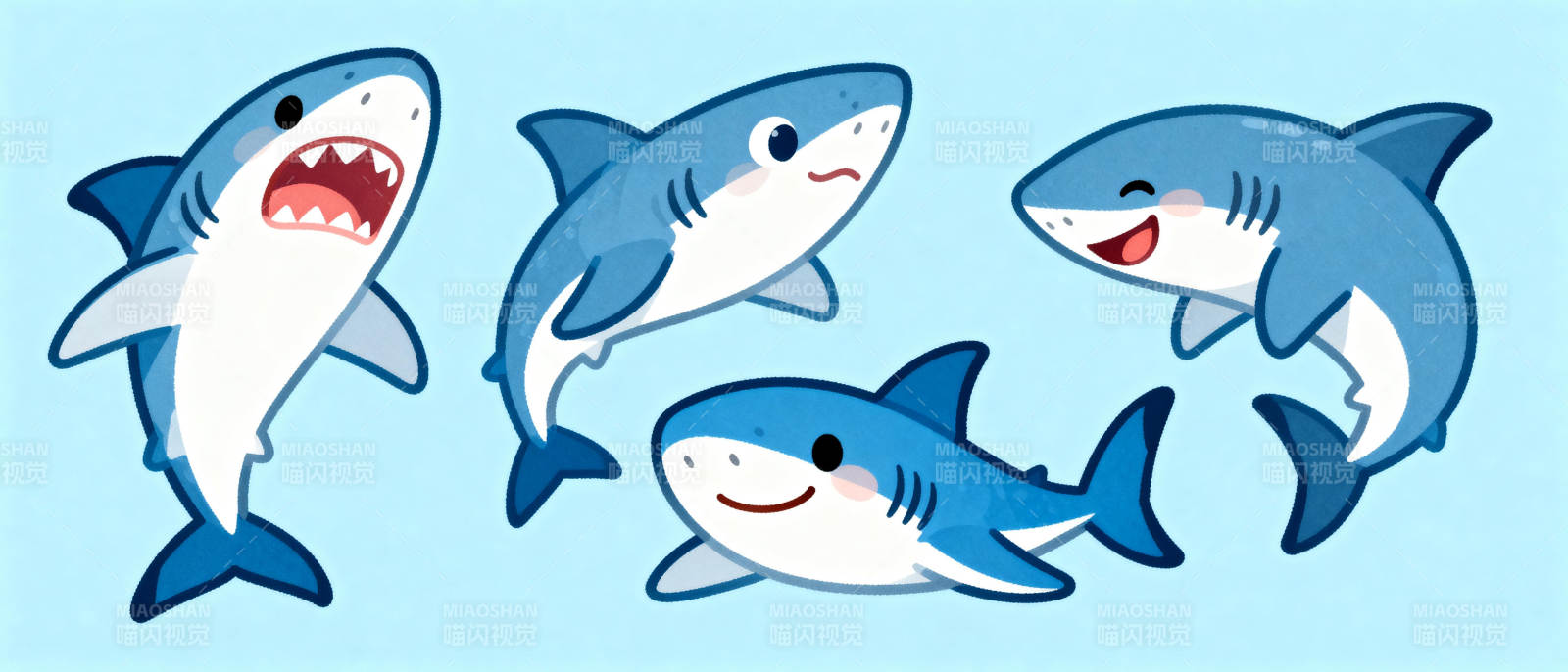 可爱鲨鱼一家图片