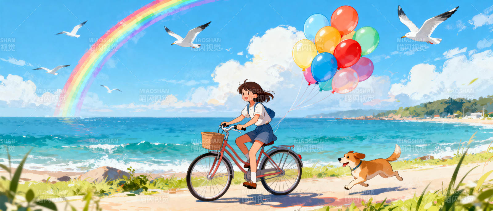 彩虹下的骑行时光图片