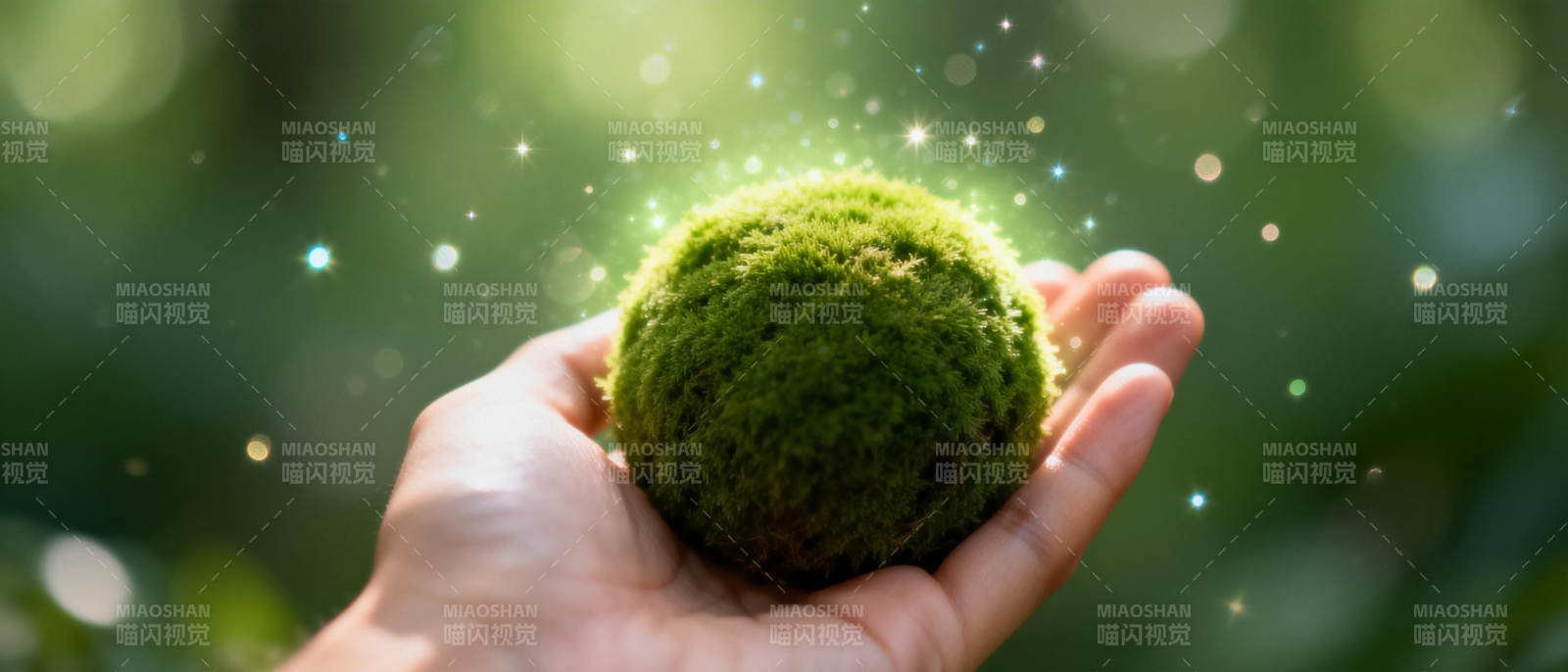 掌中绿球 光点闪烁图片