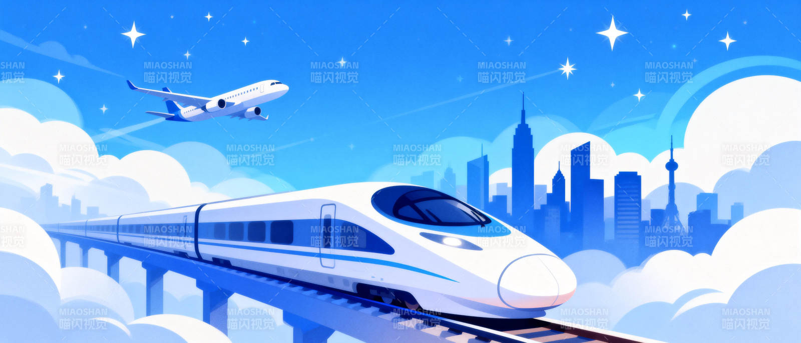 高铁飞驰夜空图片