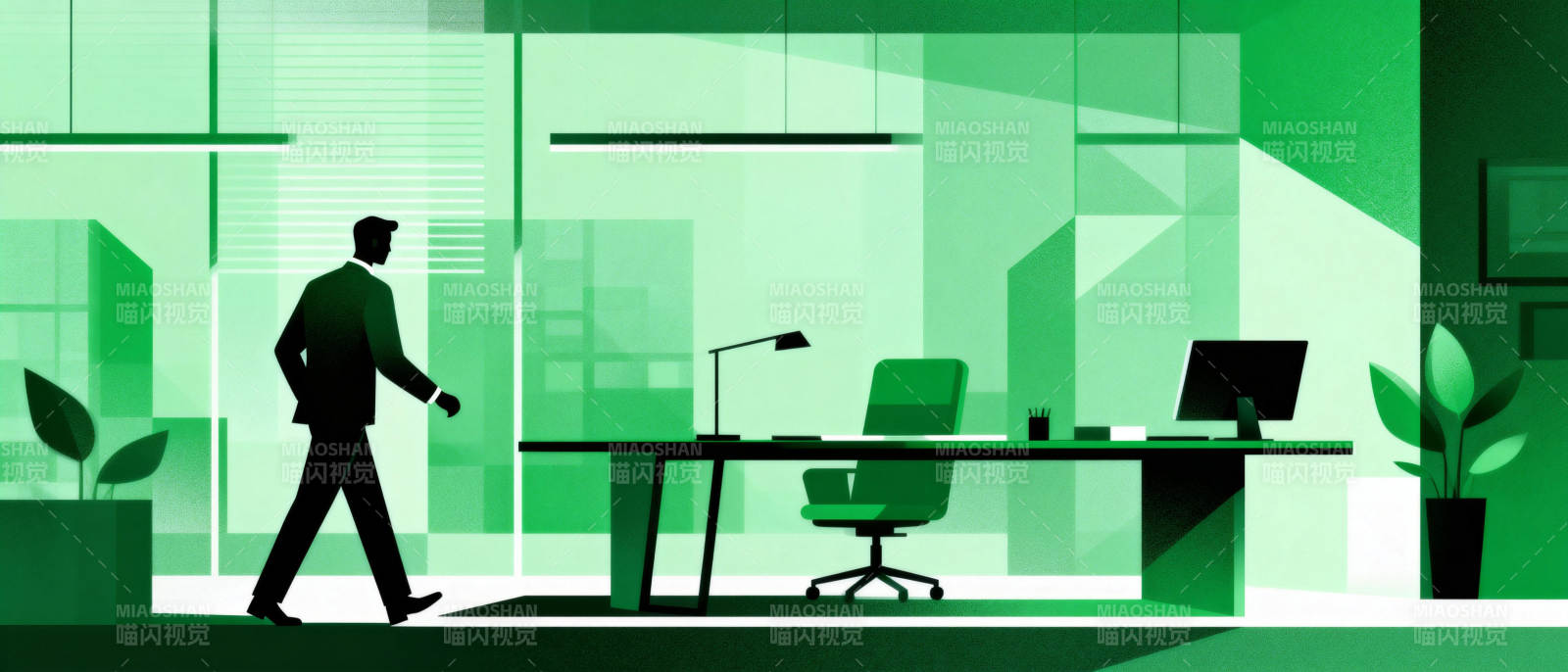 绿色办公室剪影图片