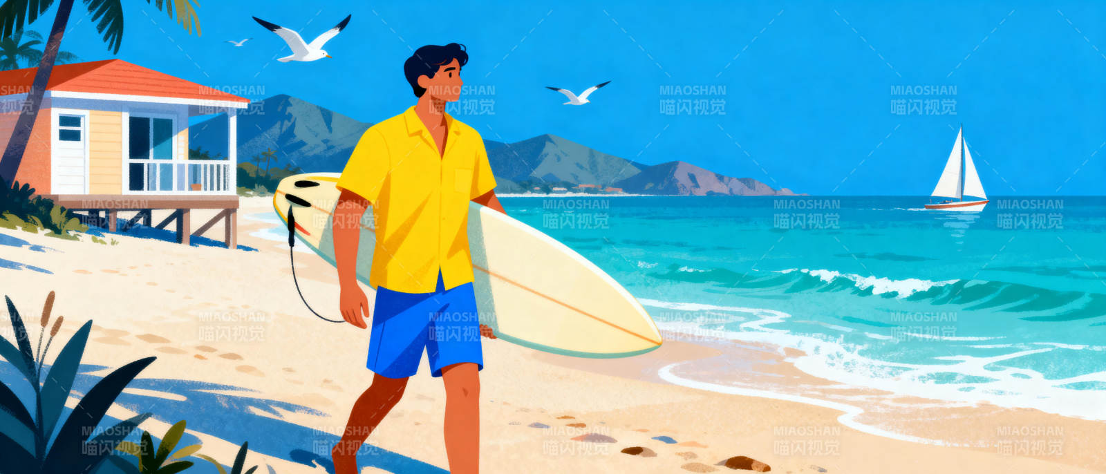 沙滩冲浪时光图片