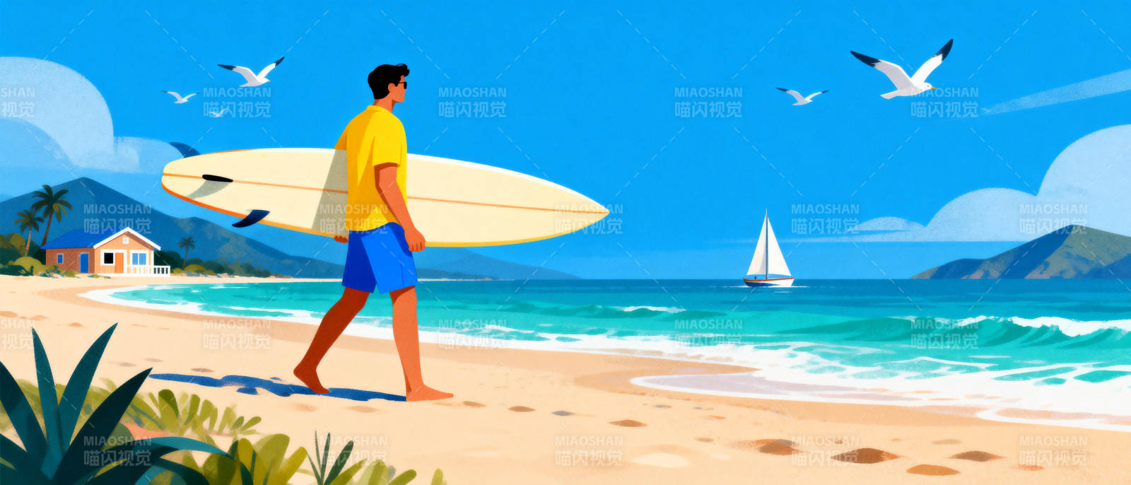 冲浪者走向海滩图片