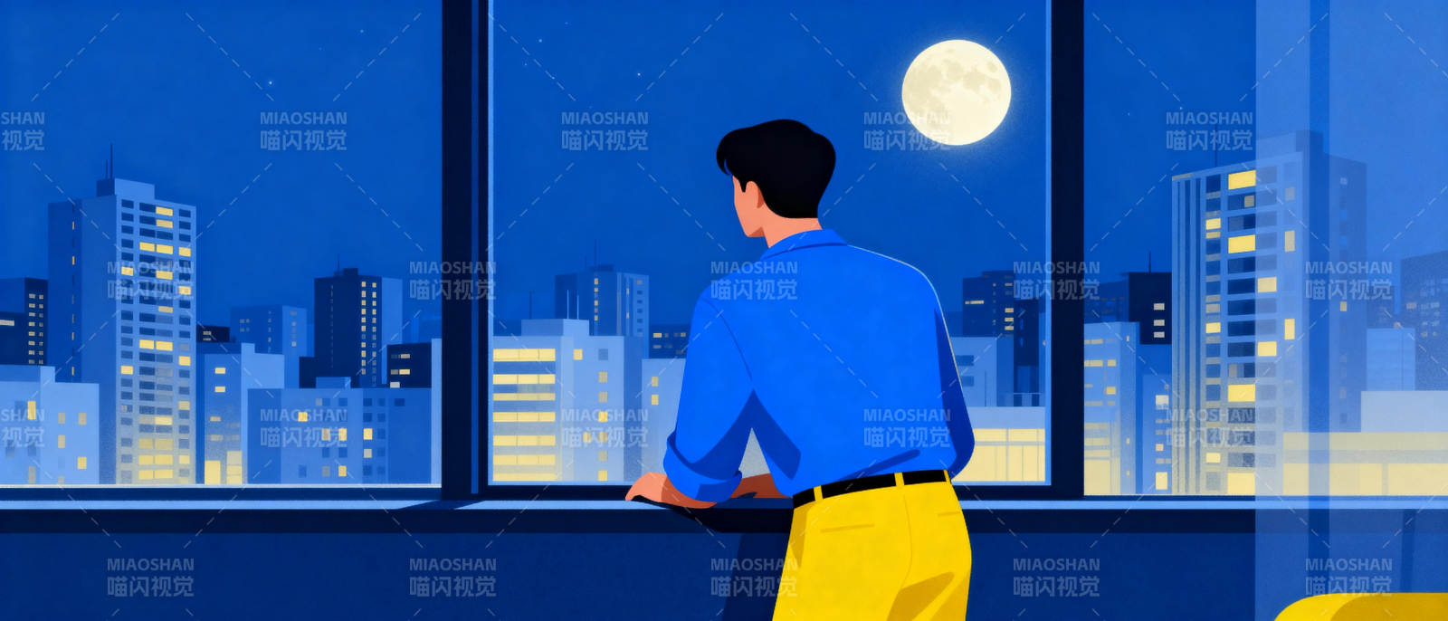 夜景窗前沉思图片