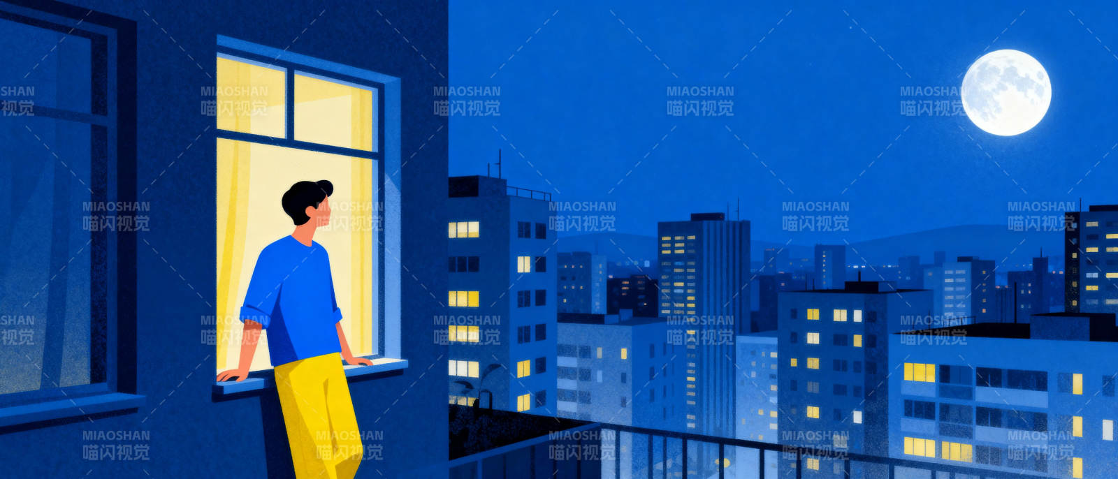 月下城市夜景图片