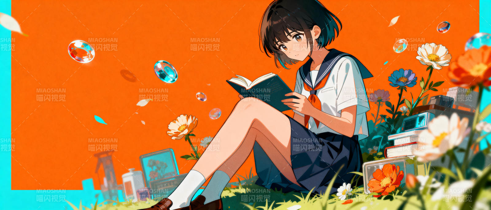 花间阅读少女图片