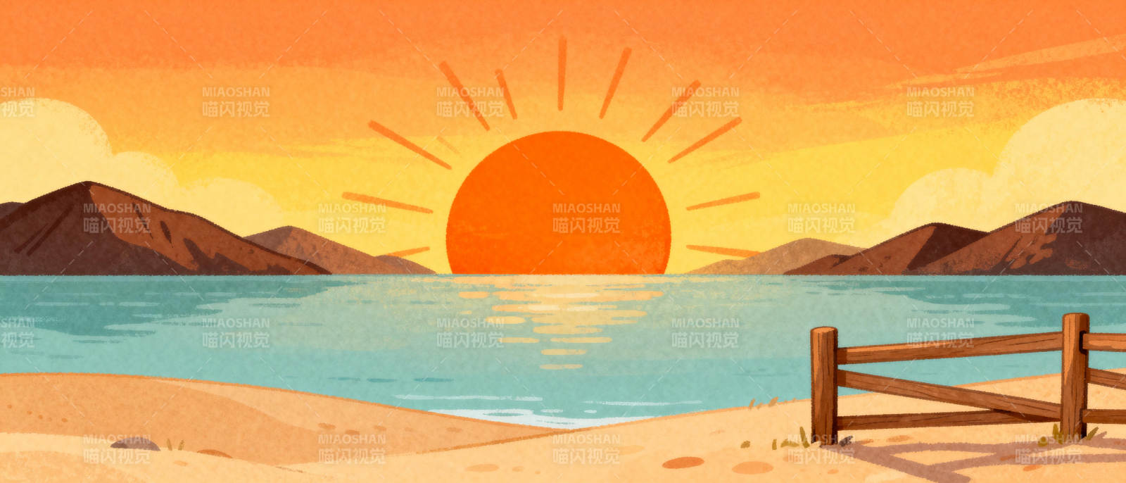 夕阳湖畔美景图片