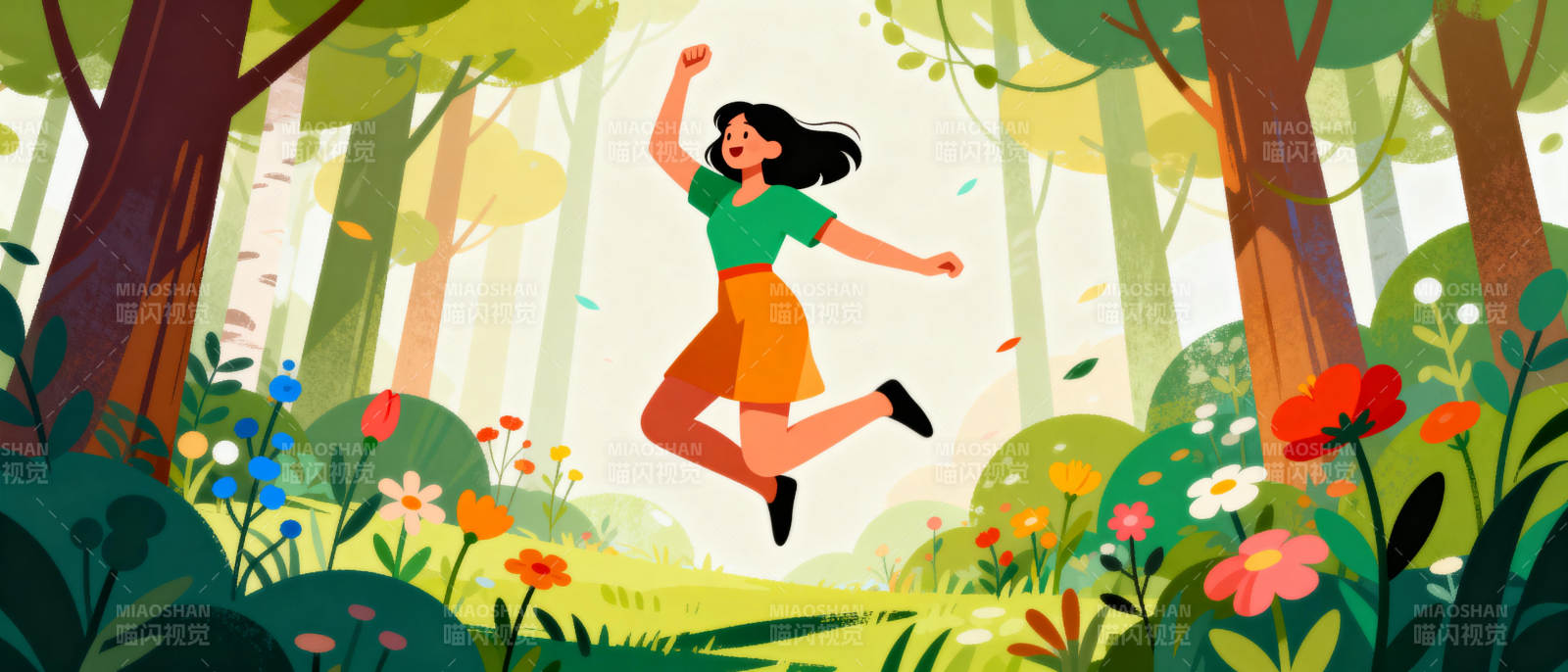 森林中的跳跃女孩图片