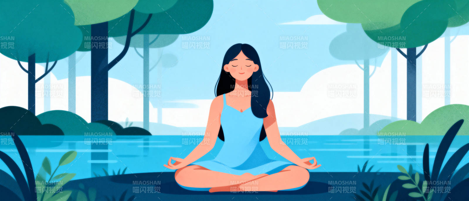 湖畔静坐冥想图片